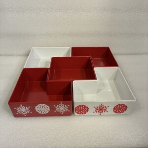 Red And White 5- Piece Snowflake Pattern Serving Dish  For Candy, Nuts & More.